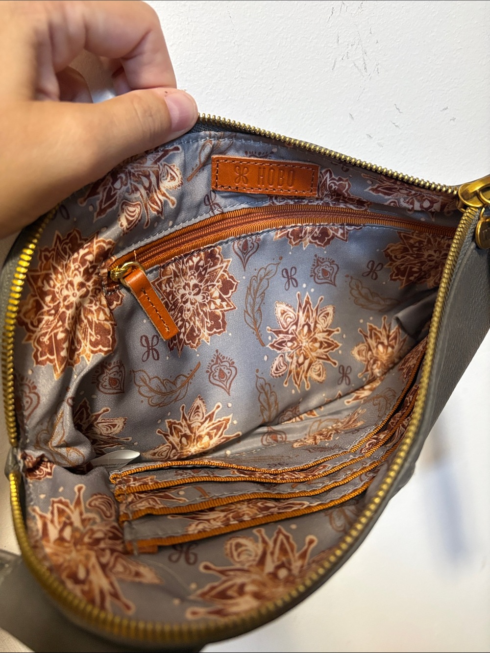 Women's grey Leather Wristlet Clutch with Tassel - Picture 2 of 3